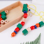 Amazon Educational Wooden Toys Hot Selling Primary Lacing Beads Rainbow Color