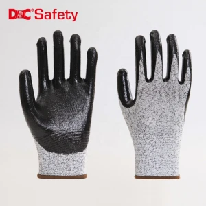 Anti-cut black nitrile palm coated hand gloves smooth garden gloves working gloves