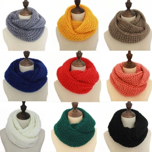 autumn and winter solid wool knit collar scarf Men women plain warm Infinity neck Circle Loop scarf