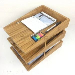 Bamboo Desk Organizers and Accessories 3 Tier Paper Tray