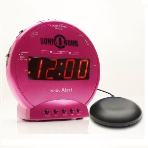 Battery back up Sonic Bomb Extra-Loud Dual Alarm Clock with Bed Shaker Pink - SBB500SSP