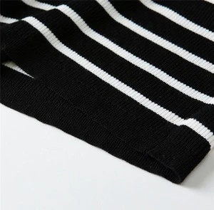 Best Selling Woman Black Striped Pullover Lady Sweater Spring &amp summer stripe breathable 2015 &