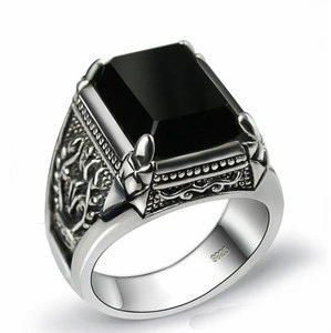 Black obsidian ring vintage 925 sterling silver for mens with natural stone fine jewelry royal de plata
