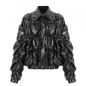 Black or customized color leather cotton coat charm fashion women coat trend PU ladies coat
