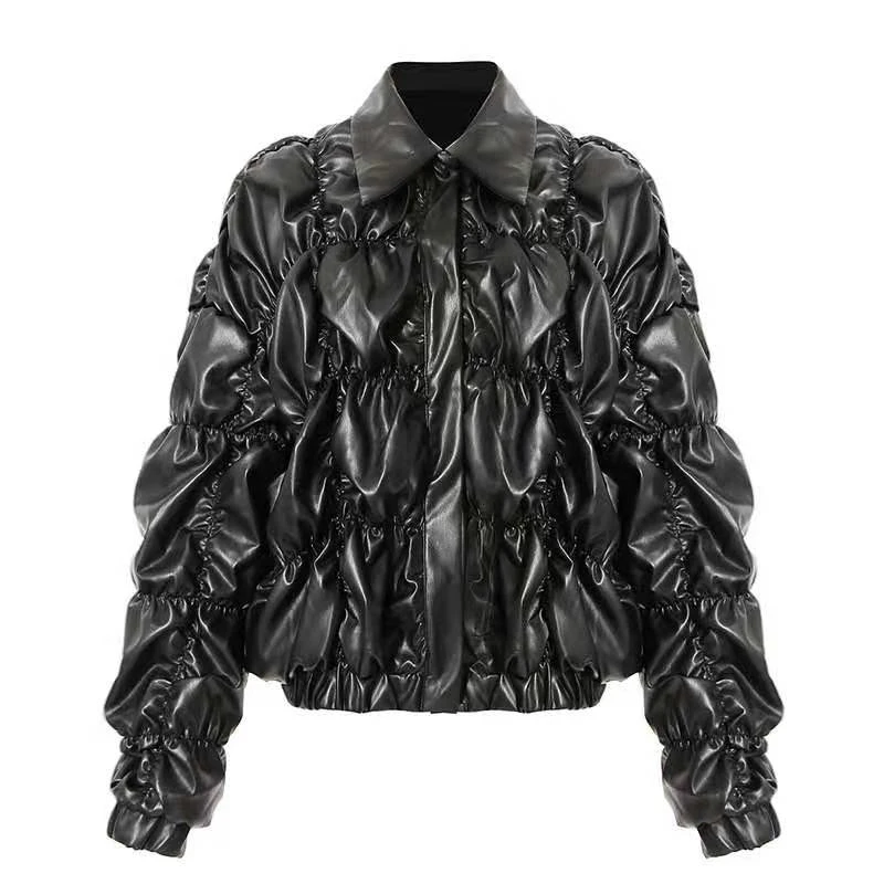 Black or customized color leather cotton coat charm fashion women coat trend PU ladies coat