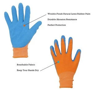 Breathable Durable Anti Slip Polyester Coating Wrinkle Foam Latex Safety Work Protection Rubber Gloves For Gardening