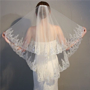 BV17152 New Wedding Bridal Veil Double Band Combed Lace Veil Photo Studio Brides Modeling Yarn