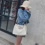 Canvas bag female simple wild multi-pocket handbag large capacity shoulder bag female