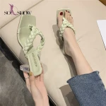 China wholesale Big size woven slippers for girls high heel sandals with transparent heels for ladies