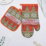 Christmas print gloves microwave heat resistant oven mitts