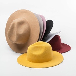 Colourful Wool Felt Customize Flat Wide Brim Fedora Hat for Women Men Fashion Dress