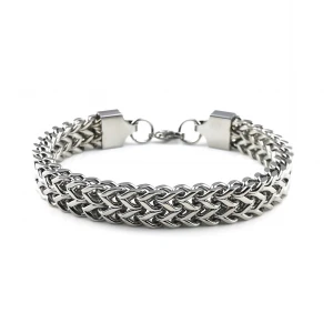 Cool Double Row Square Fish Scales Mens Stainless Steel Bracelet Gifts