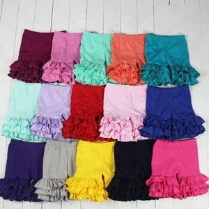 Cotton baby shorties smocked children clothing girls triple ruffle shorts wholesale for girls