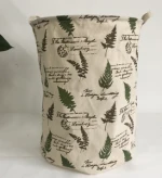 Cotton Drawstring foldable canvas storage basket cloth laundry basket,colored laundry basketsCollapsible black printing canvas c