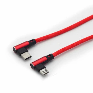 cotton fabric braided left/right angle micro usb cable with aluminium alloy metal case