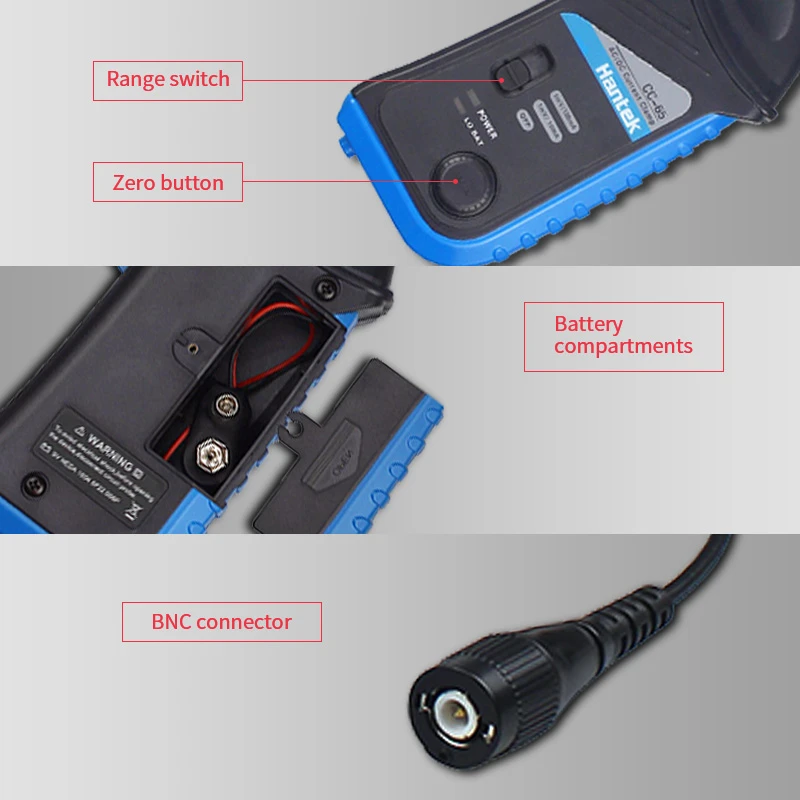 Current Clamp meter Hantek CC65 for Oscilloscope 1008C and Multimeter AC/DC with BNC Connector 20kHz Bandwidth 1mV/10mA 65A