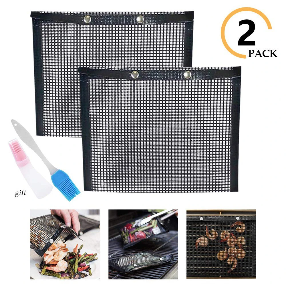 Custom black barbecue fiberglass reusable non-stick bbq grill mat mesh bag
