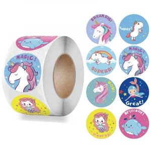 Custom Colorful Printing Round Cartoon Animal Sticker Self-Adhesive Labels for Kids