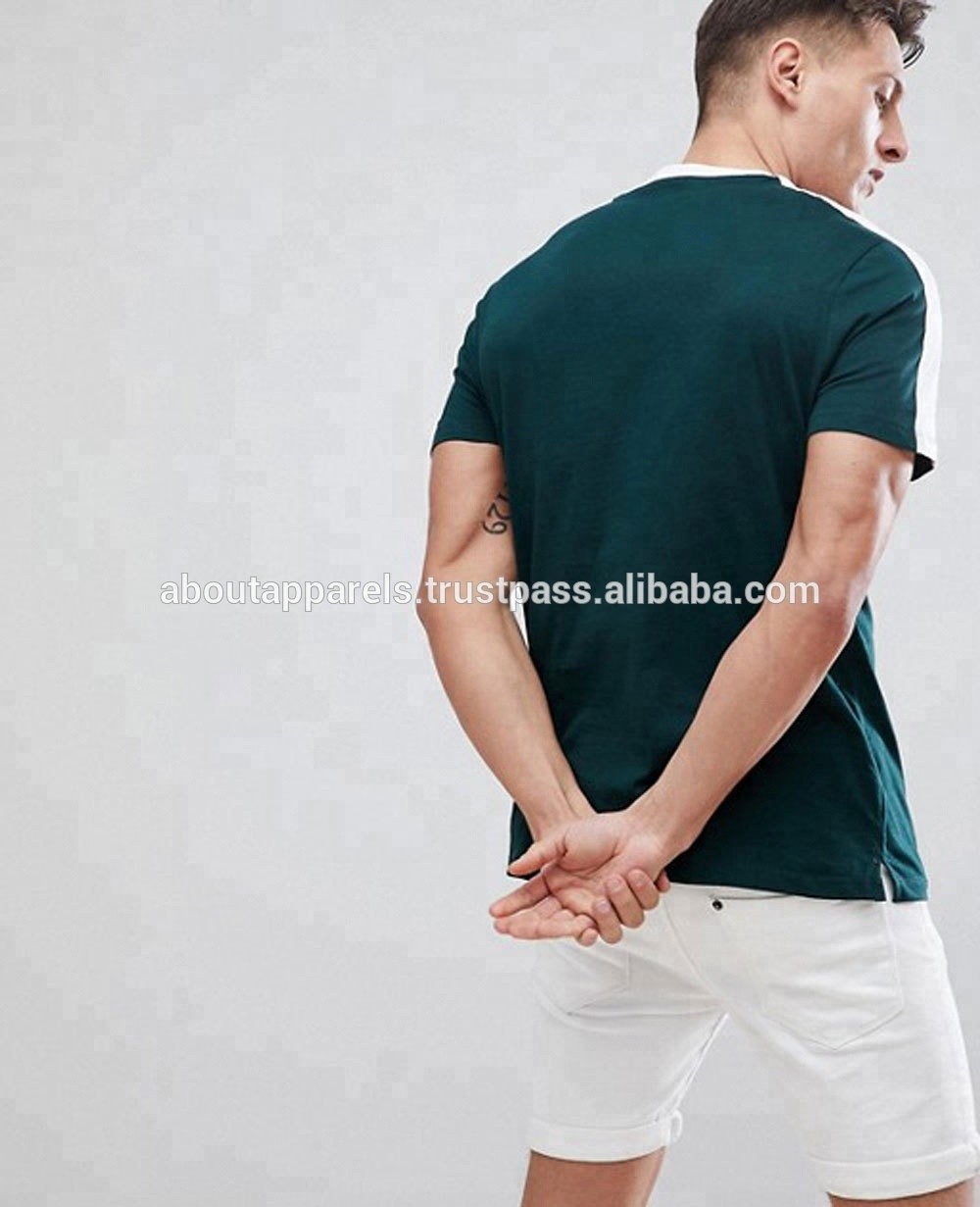 Custom Design Plain Cheap T Shirt For Man,New Look Ringer With Sleeve Stripe In Green T Shirt