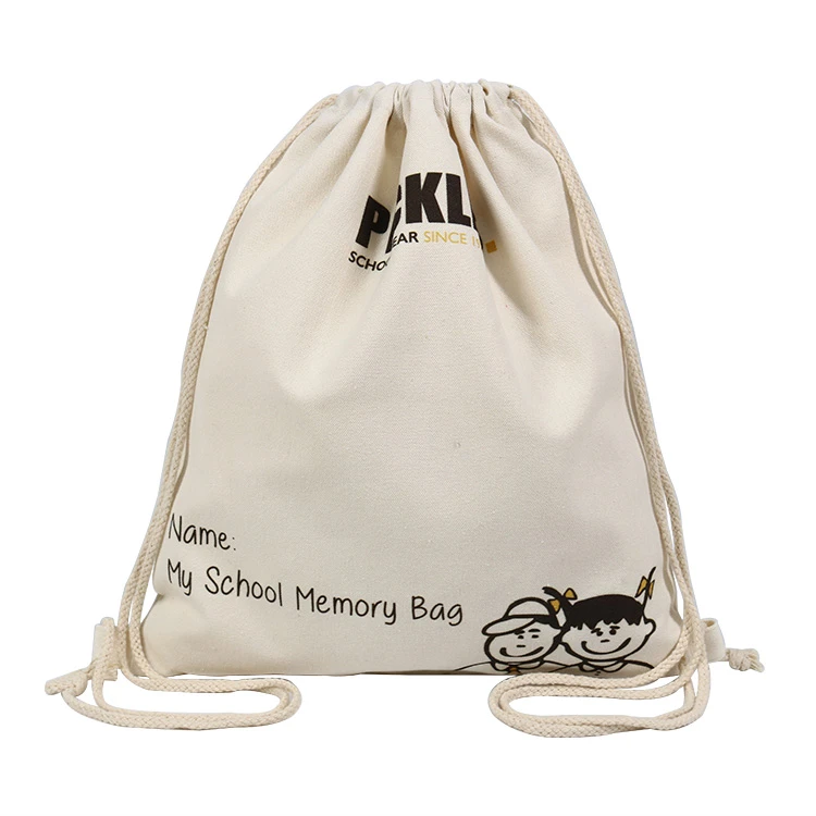 Custom Logo Design Promotional Price Recyclable Organic Cotton Drawstring Bag