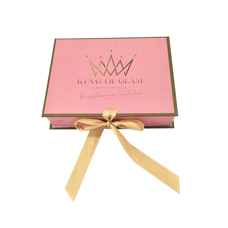 Custom Logo Luxury Cardboard Human Hair Weave Magnetic Folding Gift Box With Ribbon Closure