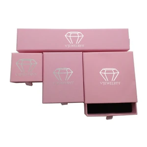 Custom logo printed pink jewelry box drawer style bracelet necklace boxes paper packaging ring box jewelry
