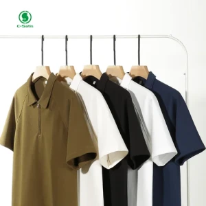 Customizable Solid Color Bead Cotton Mens Summer Polo Shirt Short Sleeve Half Zip T-Shirt with New Lapel
