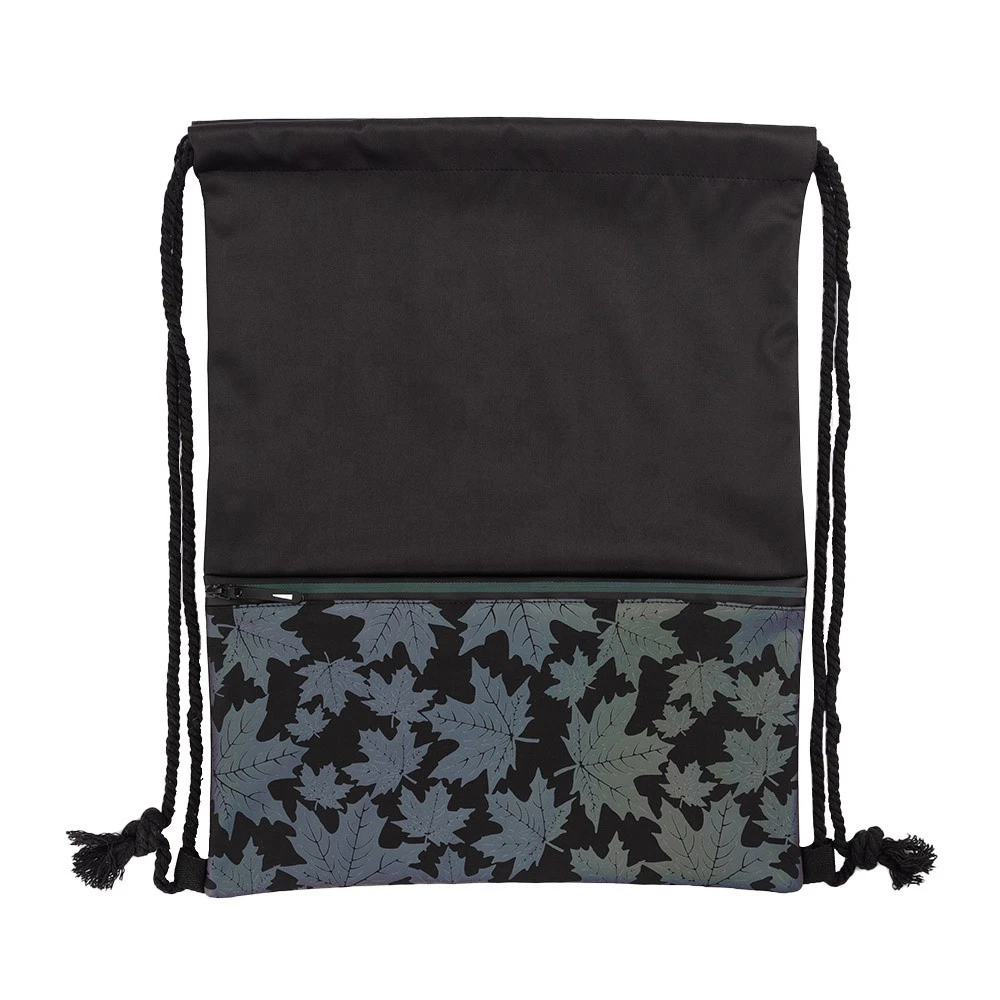 Customized   High Quality Drawstring Backpack  Bag Maple Leaf  Printing Large Size  Black Promotional Bags