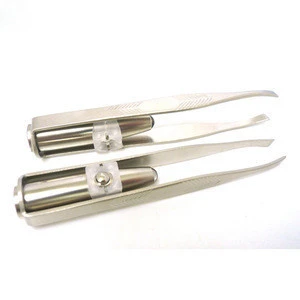 Customized Logo Led Lighting Tweezers Stainless Steel Tweezers with LED Light for Precision Hair Removal