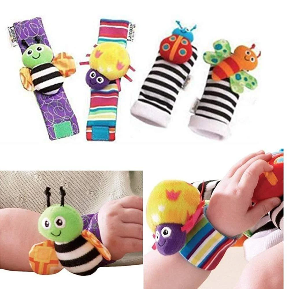 Cute Animal Soft Baby Socks Toys Wrist Rattles and Foot Finders for Fun Butterflies and Lady bugs