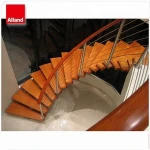 Decorative stainless steel beam interior round curved stairs with glass railing