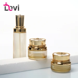 Devi Glass Gold Luxury Cosmetic Packaging Set Skincare Skin Care Bottle Jars For Lotion Face Cream Empty 50g 30ml 100ml 120ml