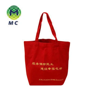 Eco-freindly both sides Slikscreen printed organic cotton produce red color bag