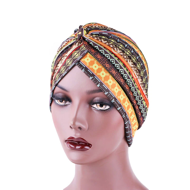Ethnic Style Print Floral Twist Turban Spring Head Wrap Hijab Women Flower Twisty Chemo Cap Twist Turban Bonnets TJM-45A