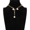 European Simple Women Adjustable Gold Long Chain Jewelry Pearl Necklace in Bulk