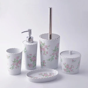 European style custom printing china bathroom accessory sets ceramic bathroom accessories