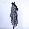 Factory direct supply printing cashmere shawls with fur collar