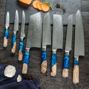 Factory Direct XYJ Carbon Steel 67 Layer Damascus Chef Boning Cleaver 8 Piece Kitchen Knives VG10 Japanese Damascus Knife Set