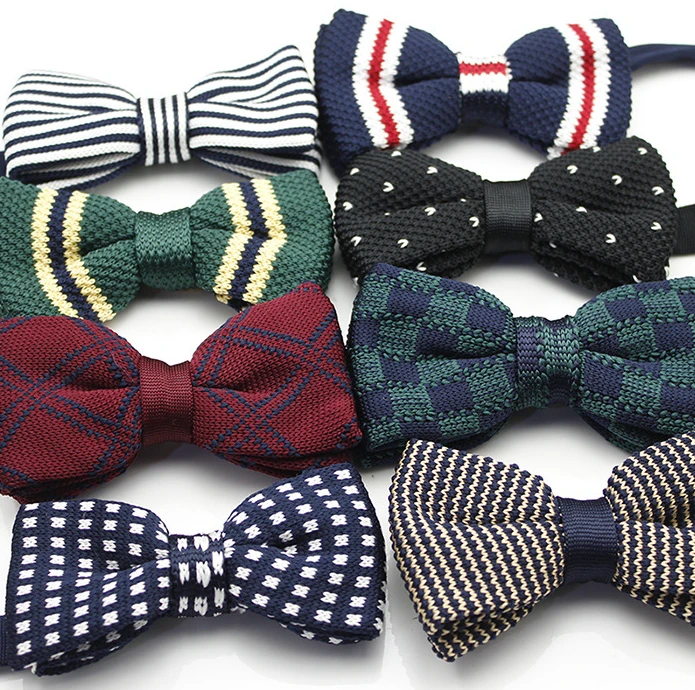 Factory Manufacture Multi Color Bow Ties Mens Plain Dyed polyester Pre Tied Knit Bow Tie