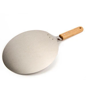 Factory Sale 10 inch Round Food Grade Stainless Steel Pizza Shovel Pizza Peel Spatula With Wood Handle