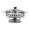 Factory Sale 2L Round Shape Silver Golden Color Luxury Hotel Restaurant Glass Chafing Dish For Catering