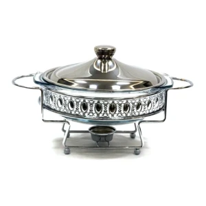 Factory Sale 2L Round Shape Silver Golden Color Luxury Hotel Restaurant Glass Chafing Dish For Catering