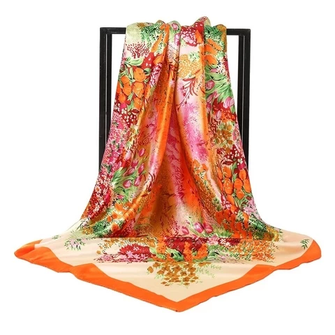 Factory Supply Silk Scarves Wholesale Floral Printed Scarf Brand Square Ladies Handkerchief Turkish Floral Head Scarf Foulard