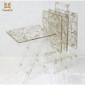 Factory Wholesale Transparent Folding Acrylic Coffee Table With Printing