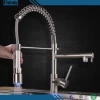 Fapully Deck Mounted wasserhahn led Cold And Hot LED Nickel Brushed Dual Spout Swivel Pull Out Kitchen Sink Tap 2087N