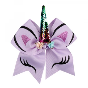 Fashion Large Kids Hair Accessories Sequin Children Unicorn Bows Glitter Flower Hair band For Girls