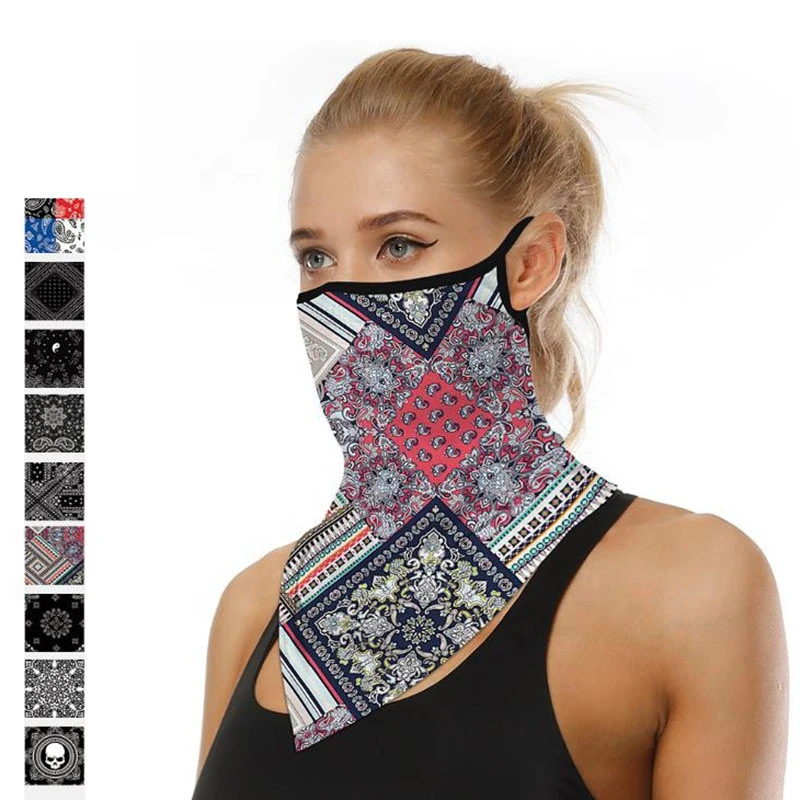 fashion women multicolor triangle scarf face shield cycling bandana with ear loops