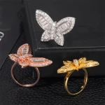Fine Jewelry Fashion Luxury Custom Butterfly Hip Hop Baguette 925 Sterling Silver Moissanite Rings
