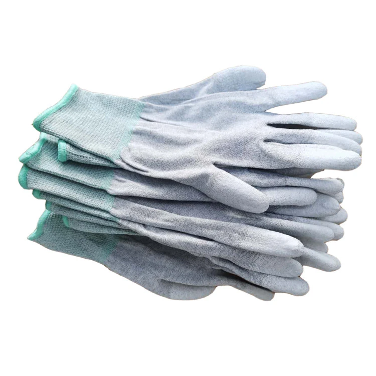Fingertip 13G Grey Carbon Fiber Yarn Anti Static Glove PU Top Fit Coated ESD Safety Gloves