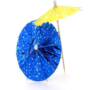 Foil Paper Pure Color Shinning Umbrella Wooden Cocktail Food Toothpicks